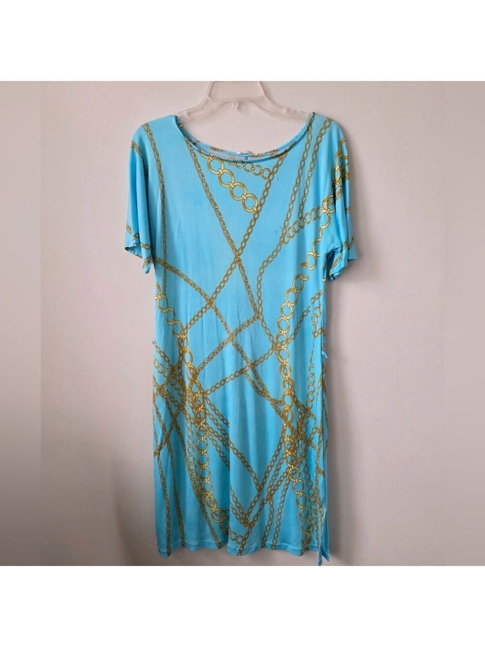 MARYAN MEHLHORN | Beach Dress Blue Gold Chains Sz 12